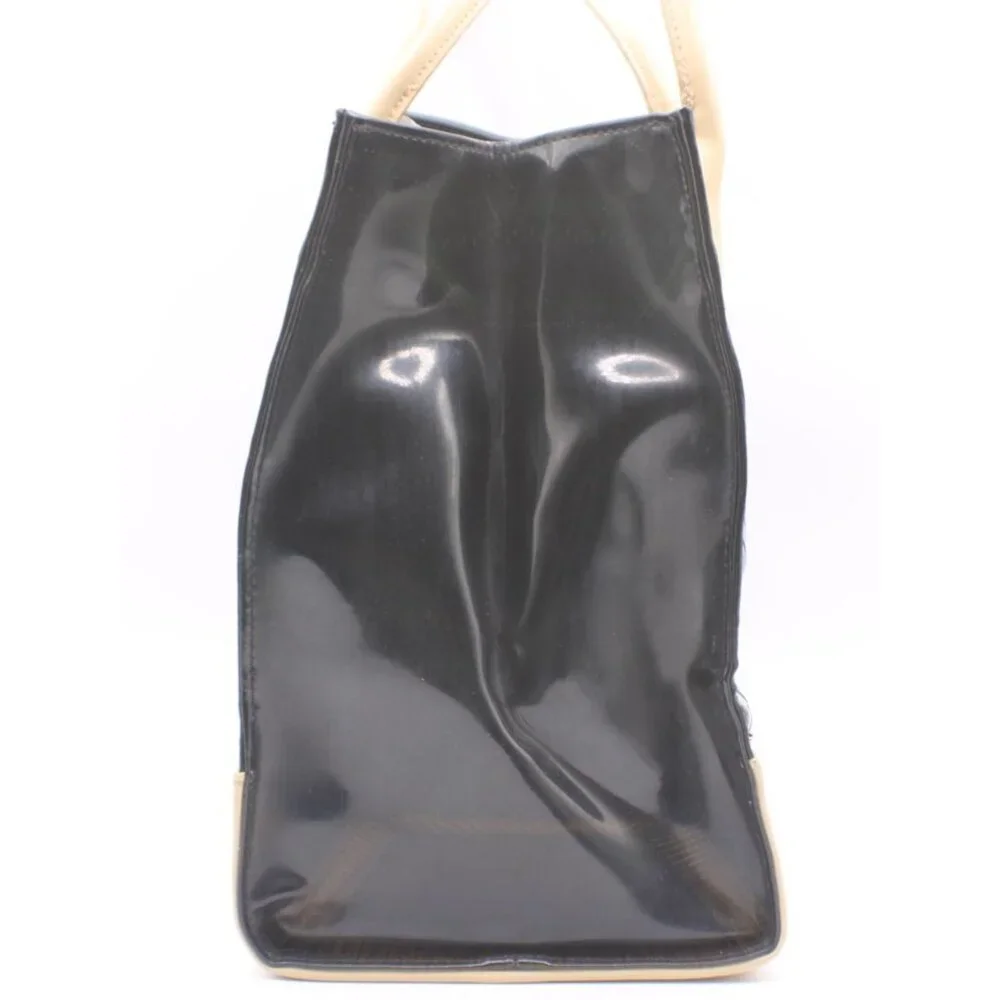 Saks Fifth Ave Black Tan Embossed Logo Reusable Tote Bag Laminated PP 10x9